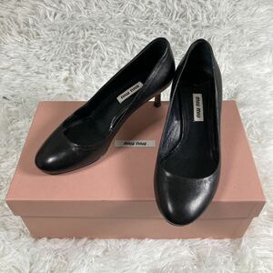  box attaching miumiu MiuMiu leather pumps high heel 34 size black Italy made 