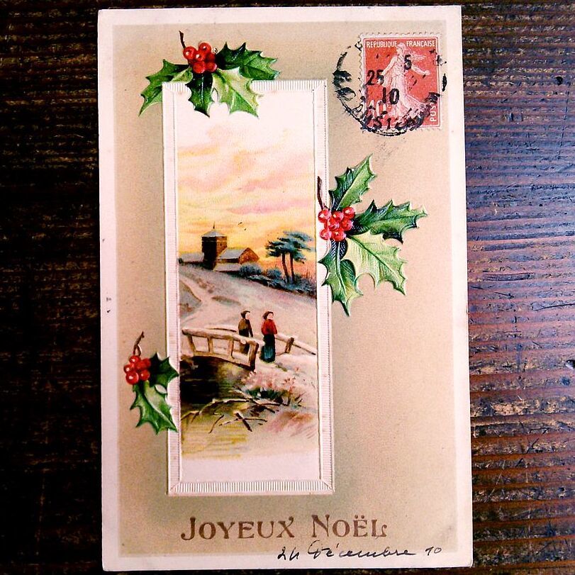 Fleur (19) S12 ◆ Carte postale antique de Noël en relief France Allemagne Italie Royaume-Uni vintage, antique, collection, marchandises diverses, carte postale illustrée