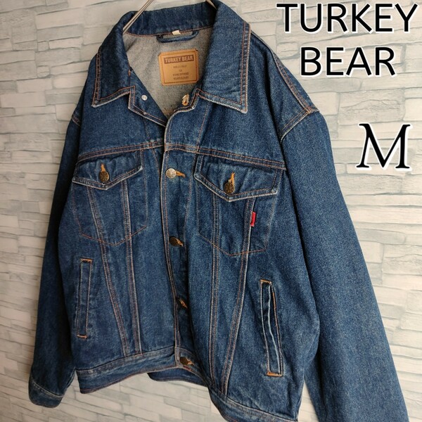 【重厚感】TURKEY BEAR☆90s デニムジャケット Mサイズ ジージャン デニムジャケット Gジャン TURKEY BEAR インディゴ 紺色 ボタン留め