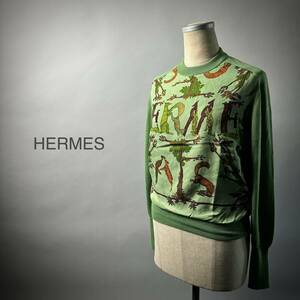 クリーニング済 HERMES エルメス セリエボタン 長袖 プルオーバー シルク×カシミヤ グリーン系 レディース トップス 614-4