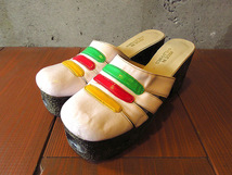 ビンテージ70’s●MADE IN PHILIPPINESエナメルラスタカラー厚底サンダル実寸23.5cm●230624k8-w-sdl-235cm 1970sフィリピン製_画像1