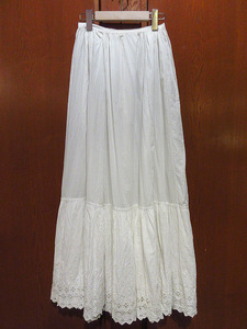  Vintage ~20's* race attaching cotton pechi coat white absolute size W58cm*230618i7-w-skt-w23 Victoria n1910s antique white long skirt 