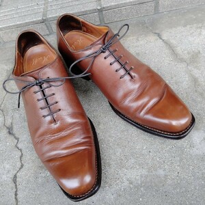 オーダー靴　約24.5cm　茶　プレーントゥ　革靴　ドレスシューズ　紳士靴　メンズシューズ