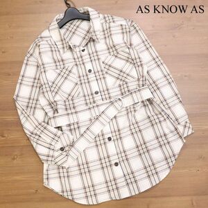 [ new goods unused ] AS KNOW AS As Know As through year belt attaching! long sleeve Safari check shirt blouse Sz.* lady's D3T01244_6#C