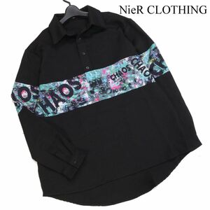 NieR CLOTHING ニーア クロージング CHAOS切替♪ 通年 長袖 ビッグシルエット プルオーバー シャツ Sz.F　レディース 黒　D3T01324_6#C