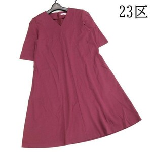 23区 春夏 コンパクト ポンチ♪ 5分袖 Vネック ワンピース Sz.32　レディース　D3T01167_6#D