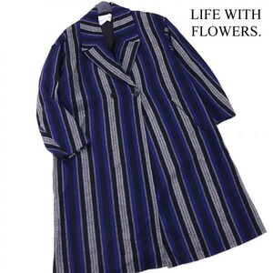 LIFE WITH FLOWERS. ライフウィズフラワーズ ロイスクレヨン 秋冬 ストライプ ウール ロング コート Sz.1　レディース　D1T01942_A#N