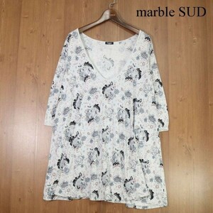 marble SUD マーブルシュッド 春夏 コットン&レーヨン♪ 動物&フラワー総柄 7分袖 チュニック カットソー Sz.F　レディース　D3T00336_3#D