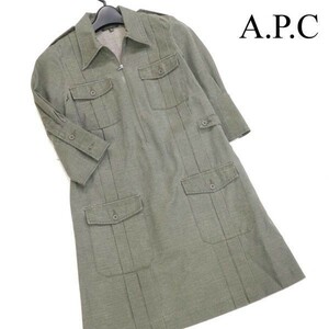 A.P.C. アーペーセー 通年 ダック地風♪ 7分袖 ミリタリー サファリ ワンピース Sz.S　レディース　D3T00642_4#F