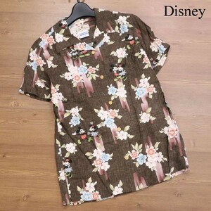 Disney ディズニー 春夏 ミッキー&ミニー 花柄♪ 半袖 オープンカラー レーヨン アロハ シャツ Sz.L　レディース　D3T01015_5#A