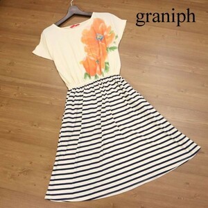 graniph グラニフ 春夏 ボーダー切替♪ 半袖 フラワー カットソー ワンピース Sz.Lady F　レディース　D2T01618_7#D