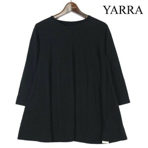 YARRA ヤラ 春夏♪ ベルギーリネン コットン天竺 7分袖 フレア カットソー Sz.FREE　レディース 黒 日本製　D3T00097_1#F