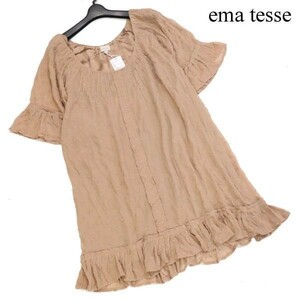 【新品 未使用】 ema tesse エマテッセ シルク100%♪ ドット&フリル 半袖 チュニック ブラウス Sz.1　レディース 定価2.5万　D3T00614_4#D