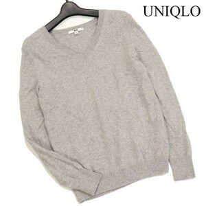 UNIQLO ユニクロ 高級 カシミヤ100%♪ 秋冬 Vネック ニット セーター Sz.M　レディース グレー　D2T01755_8#K