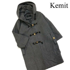 Kemit ケミット 秋冬 ウール&カシミヤ♪ ダッフルコート Sz.36　レディース グレー 日本製　D2T02779_B#N