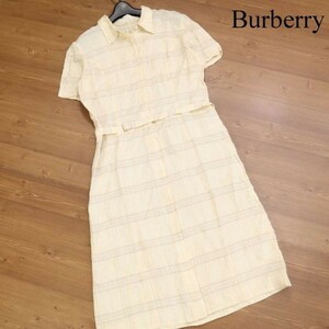 90s★ BURBERRYS ヴィンテージ バーバリー 春夏 麻100%♪ 半袖 チェック柄 リネン シャツ ワンピース Sz.40　レディース　D3T00584_4#D