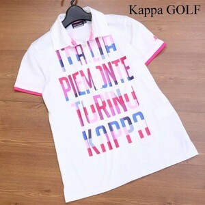 美品★ Kappa GOLF カッパ ゴルフ 春夏 ロゴ プリント♪ 半袖 鹿の子 ポロシャツ Sz.M　レディース 白　D2T01564_7#A