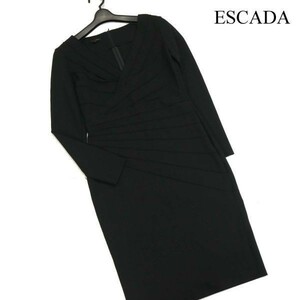 ESCADA エスカーダ 通年 切替デザイン♪ 長袖 ストレッチ ワンピース ドレス Sz.36　レディース 黒 フォーマルにも　D3T00147_1#F