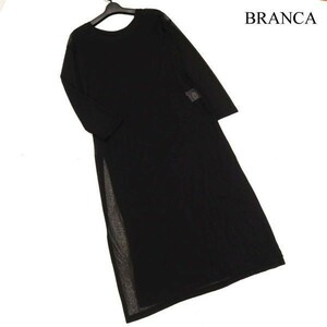 20SS★ +81 BRANCA ハチイチブランカ 春夏 長袖 スリット ロング ワンピース Sz.F　レディース 黒　D3T00507_4#D