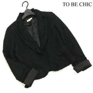 TO BE CHIC トゥービーシック 通年 二重襟♪ ツイード テーラード ジャケット Sz.40　レディース 黒　D3T00400_3#O