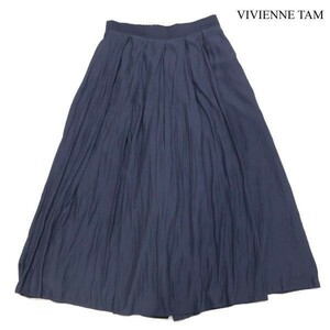 21SS★ VIVIENNE TAM ヴィヴィアンタム 春夏 フロント スカート♪ カッセンデシン ワイド パンツSz.38　レディース ネイビー　D3B00368_5#P