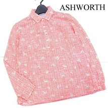 ASHWORTH アシュワース 花柄 × チェック柄♪ 長袖 ボタンダウン ストレッチ ポロシャツ Sz.M　レディース ゴルフ 日本製　D2T00630_3#C_画像1