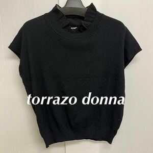 torrazo donnaトラッゾドンナ黒ブラックニットカットソー　Ｍサイズ　リブ素材ニットカットソー　新品未着トップス