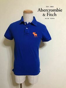 【良品】 Abercrombie & Fitch アバクロンビー&フィッチ ビッグアイコン 鹿の子 ポロシャツ トップス サイズS 175/92Y 半袖 青