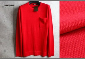  new goods Comme Ca men fine quality gloss feeling wool 100% knitted high gauge crew neck sweater M red / regular price 1.4 ten thousand jpy /COMME CA MEN/