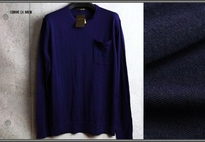  new goods Comme Ca men fine quality gloss feeling wool 100% knitted high gauge crew neck sweater M navy blue / regular price 1.4 ten thousand jpy /COMME CA MEN/