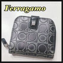 ☆Ferragamo☆ フェラガモ 折財布 二つ折り財布 財布 ブラック グレー レザー 総柄 レディース オシャレ 送料無料_画像1