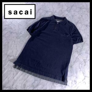 sacai 14ss コットン カシミヤ ニットポロシャツ ネイビー グレー