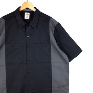 Dickies ディッキーズ 半袖ワークシャツ メンズUS-2XLサイズ 切替ツートンカラー ブラック グレー ボックス裾 XXL 古着 sh-4050n