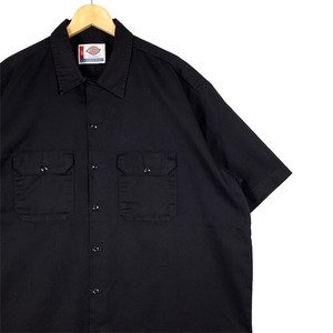Dickies ディッキーズ 半袖ワークシャツ メンズUS-2XLサイズ ブラック 黒 ボックス裾 カジュアル XXL 古着sh-4034n