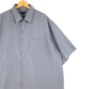 VAN HEUSEN STUDIO バンヒューゼン ポリエステル 半袖ボックスシャツ メンズUS-2XL TALLサイズ チェック柄 グレー sh-4081n