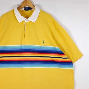 90's 00's Polo by Ralph Lauren ポロラルフローレン ボーダー柄 半袖鹿の子ラガーシャツ メンズUS-3XLTサイズ ポニー刺繍 黄色 sh-4110n