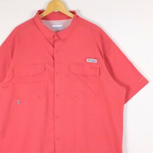 古着 大きいサイズ コロンビア PFG 半袖フィッシングシャツ メンズUS-XXLサイズ 無地 赤 レッド系 tn-1762n