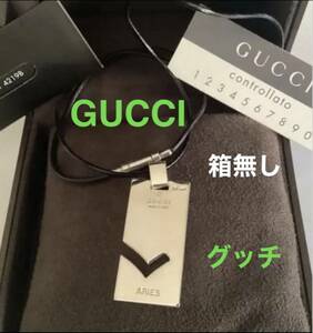  unused GUCCI* Gucci pendant necklace silver x black leather loop Silver925 original leather regular goods square plate star seat .. seat Aries