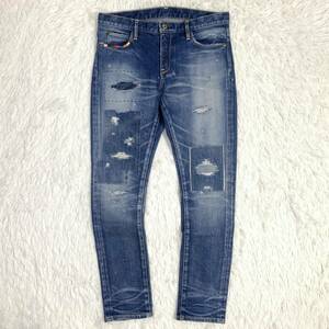 1piu1uguale3 rainbow stitch remake denim レインボーステッチ リメイク 加工 デニムパンツ ストレッチ サイズ2 レディース ユニセックス