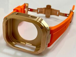 49mm apple watch ultraアップルウォッチラバーメタル　ケース　ベルト　バンド　ステンレス　カスタムオレンジR