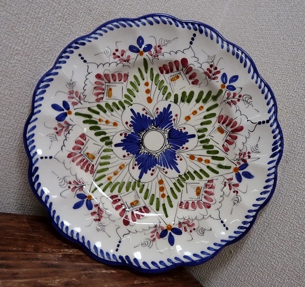 (☆BM) Plato decorativo/Placa con imagen Diámetro 31 cm Objeto de pared retro europeo Antiguo pintado a mano Pintado a mano Azul Rosa Plato grande, antiguo, recopilación, bienes varios, otros