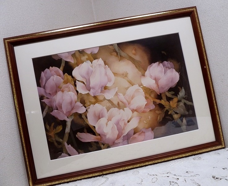 (☆BM) [Sonderpreis] Fantastisches Blumengemälde/Druck, Breite 82 x Höhe 62 cm, Großformat, Stillleben, klassisch, elegant, Retro-Pink, Kunstwerk, Malerei, Andere