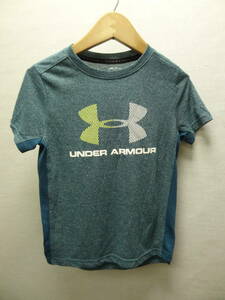 全国送料無料 アンダーアーマー UNDER ARMOUR 1310881 子供服キッズ男の子 ポリエステル100％ 杢グリーン色 半袖BIGロゴTシャツ 130 YSM