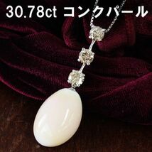 【鑑別書付】稀少 大粒 30.78ct 天然 コンクパール 1.727ct 天然 ダイヤモンド PT900 プラチナ ペンダント ネックレス PT850 チェーン_画像1