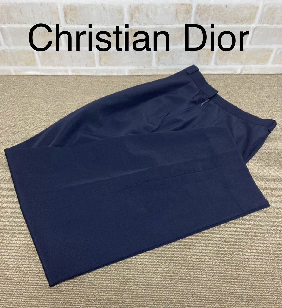 新品未使用 クリスチャンディオール 紺色 毛100% ひざ丈 スカート S 