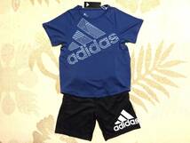 新品 送料込み!! adidasアディダス 150 ガールズ 快適!! 半袖Ｔシャツ(ネイビー紺)・ロゴハーフパンツ(ブラック黒) 上下 即決_画像4