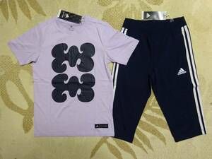  new goods! postage included!!!adidas Adidas!150! comfortable material!! Marimekko collaboration T-shirt ( purple )* capri pants ( navy navy blue / white ) black! top and bottom! prompt decision 