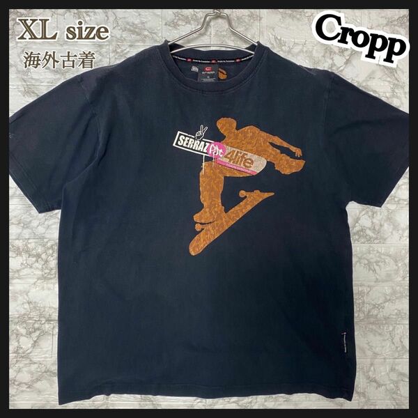 19.ブラック 黒 XL 古着 Tシャツ 半袖 メンズ レディース crop c. 男女兼用 半袖Tシャツ オーバーサイズ