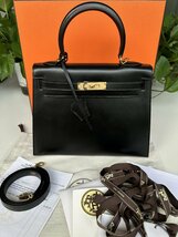 新品同様 ★HERMES エルメス★ ケリー28 外縫い U刻印 ボックスカーフ ハンドバッグ 2way ゴールド金具 レディース ブランド_画像1