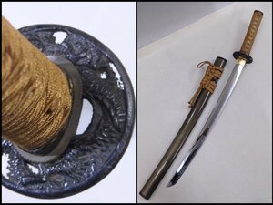 ★セール！鞘は梨地【模擬刀】目貫は金色の龍！　鍔も龍の透かし！　合金　全長45cm　模造刀 ミリタリー 置物 インテリア コスプレ小物